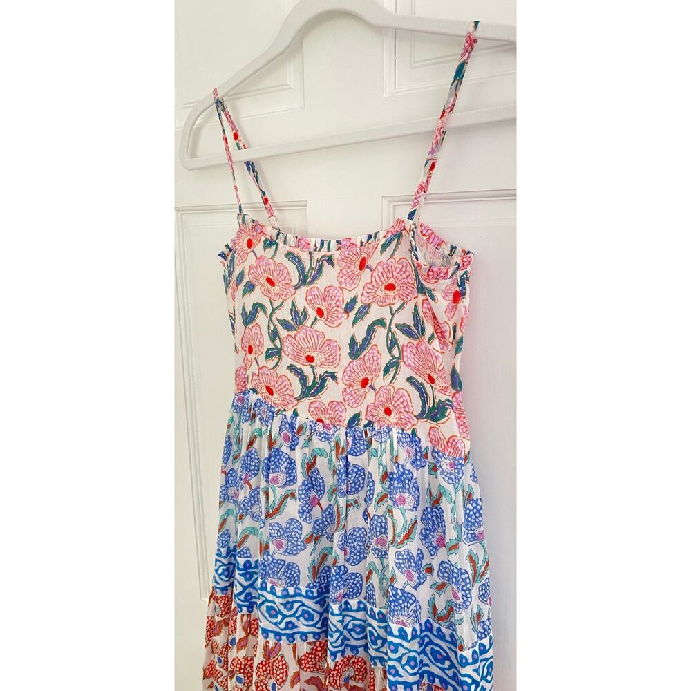 OLIPHANT Tuckernuck Smocked Back Maxi Dress Lucia Blue Multi Block Print S - Picture 5 of 10